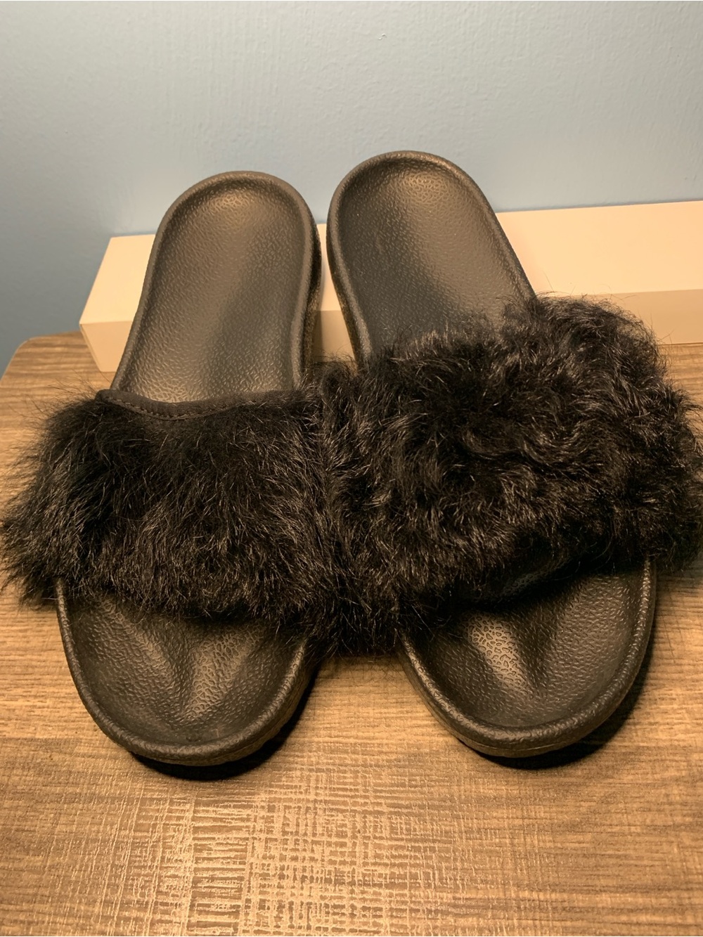 UGG Black Faux Fur Slide Sandals for Women